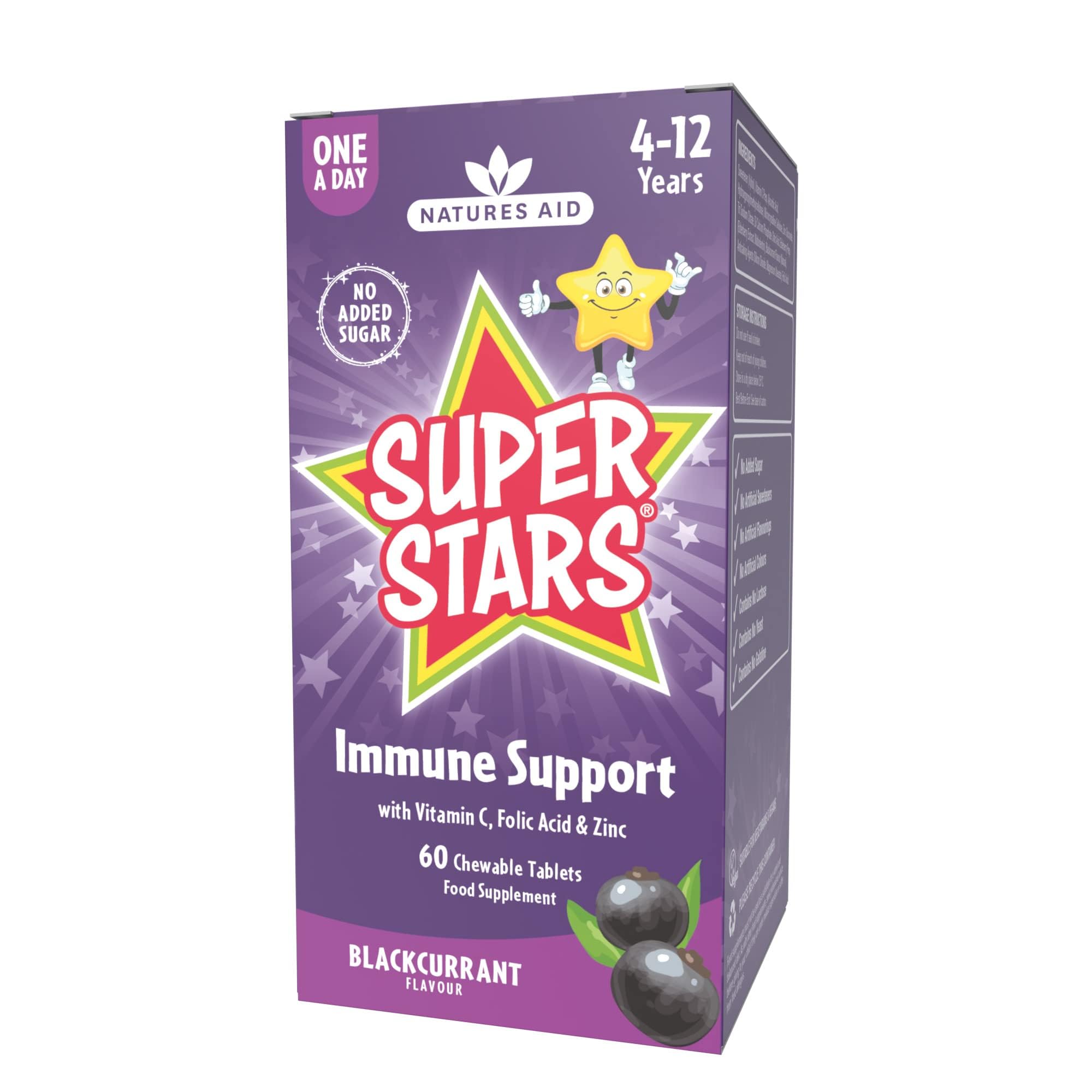Natures Aid Super Stars Immune Support for Kids 150ml - Blackcurrant Flavour - Vitamin C D3 Zinc - Vegan, Sugar-Free, Gluten-Free - Non-GMO - Daily Immune Support Liquid Supplement