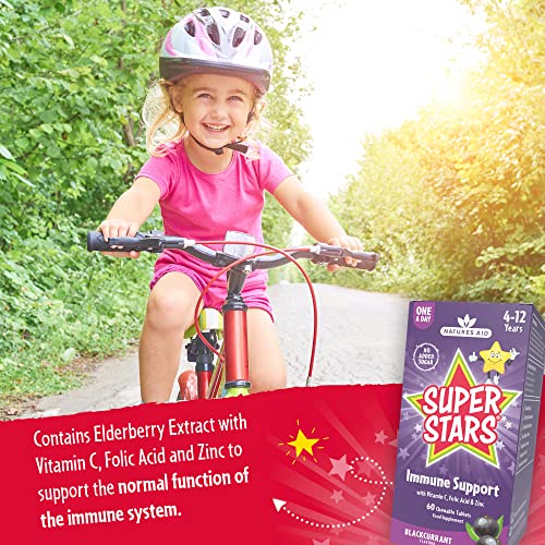 Natures Aid Super Stars Immune Support for Kids 150ml - Blackcurrant Flavour - Vitamin C D3 Zinc - Vegan, Sugar-Free, Gluten-Free - Non-GMO - Daily Immune Support Liquid Supplement