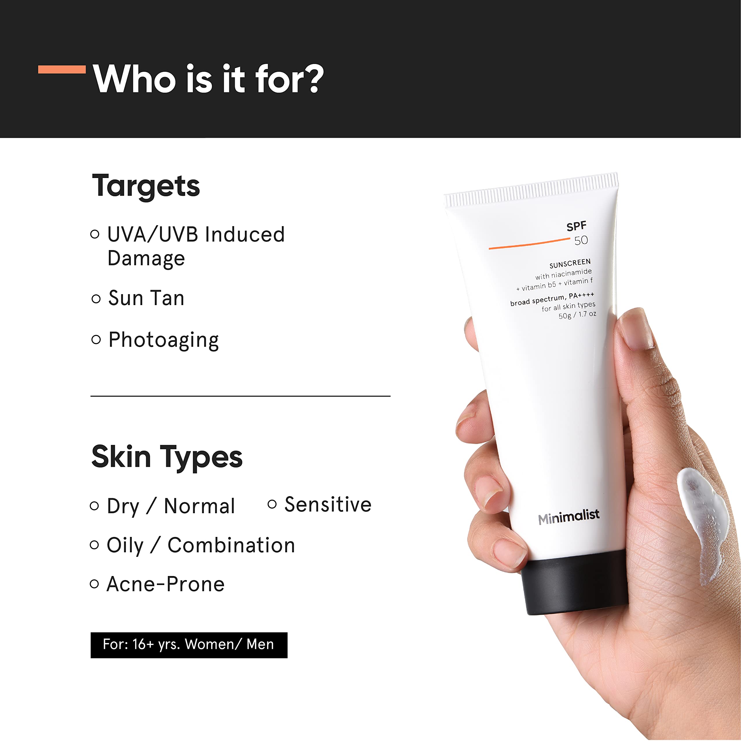 Minimalist Sunscreen SPF 50 Lightweight, No White Cast, Broad Spectrum PA ++++, Acne Safe| For Men & Women, 50 g (Pack of 1) - Damaged Box
