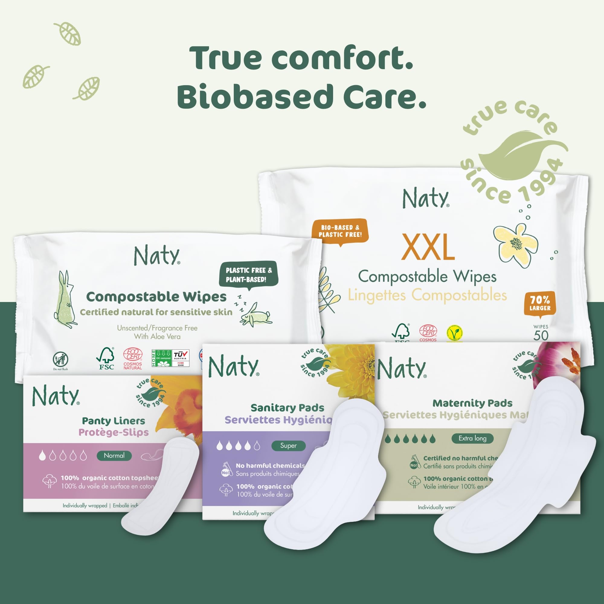Naty Panty Liners Normal Wrapped | 100% Certified Organic Cotton top Sheet| Certified Skin-Safe | Unscented, 0% Conventional Plastic | Comfortable & Breathable | 32 Liners - Damaged Box