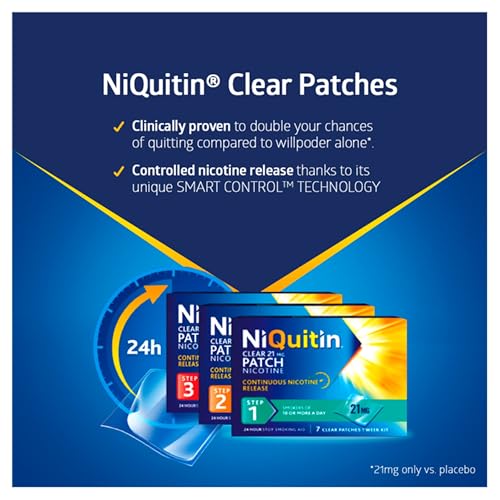 NiQuitin 14mg Nicotine Patches (Step 2 - 7 Clear Patches) - 24 Hour Craving Control - 1 Week Treatment Patches to Quit Or Reduce - Discreet Transparent Stop Smoking & Vaping Aids - Damaged Box - BBE 08/2028