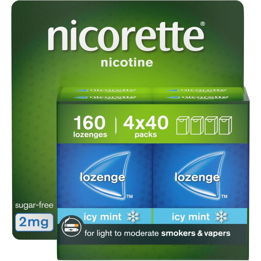 Nicorette Cools 2mg Lozenge, 160 Pieces (4 x 40 Packs), Effective and Discreet Stop Smoking and Stop Vaping Aid, Nicotine Lozenges with Dual-Layer Icy Mint Flavour Release (Quit Smoking or Vaping) - BBE 09/2028