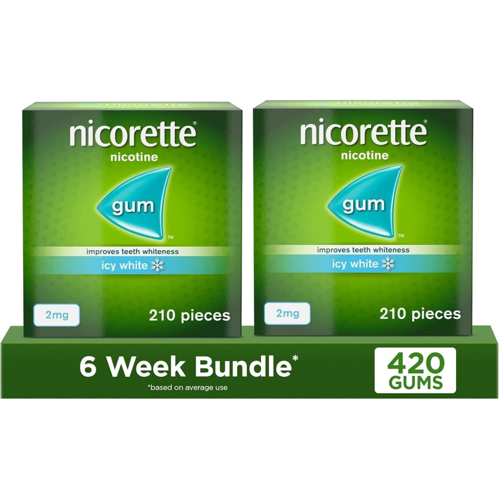 Nicorette Icy White 2mg Gum (210 Pieces), Discreet Stop Smoking and Stop Vaping Aid to Help you Quit For Good, Tackle Cravings and Withdrawal Symptoms, Nicotine Gum (Quit Smoking or Vaping) - BBE 12/2028