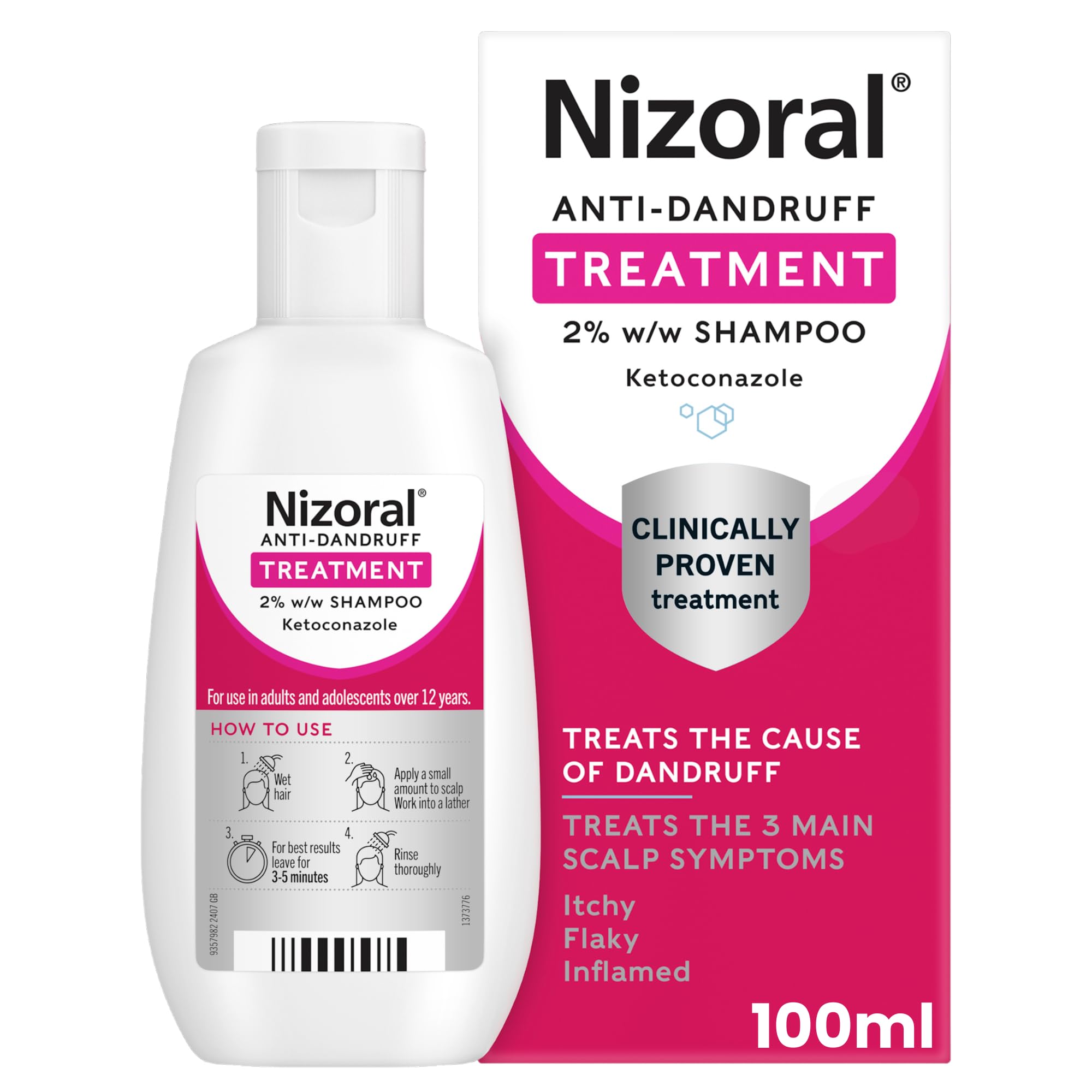 Nizoral Anti-Dandruff Treatment Shampoo, Treats and Prevents Dandruff, Clinically Proven to Control Itchy & Flaky Scalps, Contains Ketoconazole, 1 x 100ml - Damaged Box - BBE 11/2028