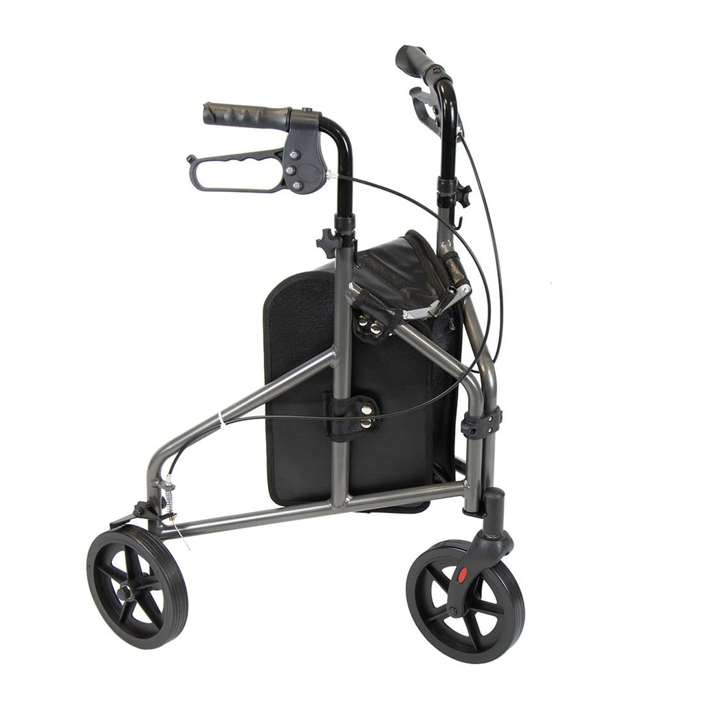 NRS Healthcare 3 Wheel Aluminium Ultra Lightweight 4.5kg (9.9lbs) Rollator Walking Aid with Bag & Lockable Brakes, Folding & Height Adjustable Walker, - Dark Silver - Damaged Box