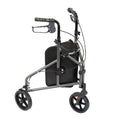 NRS Healthcare 3 Wheel Aluminium Ultra Lightweight 4.5kg (9.9lbs) Rollator Walking Aid with Bag & Lockable Brakes, Folding & Height Adjustable Walker, - Dark Silver - Damaged Box