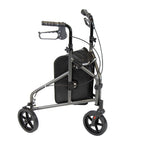 NRS Healthcare 3 Wheel Aluminium Ultra Lightweight 4.5kg (9.9lbs) Rollator Walking Aid with Bag & Lockable Brakes, Folding & Height Adjustable Walker, - Dark Silver - Damaged Box