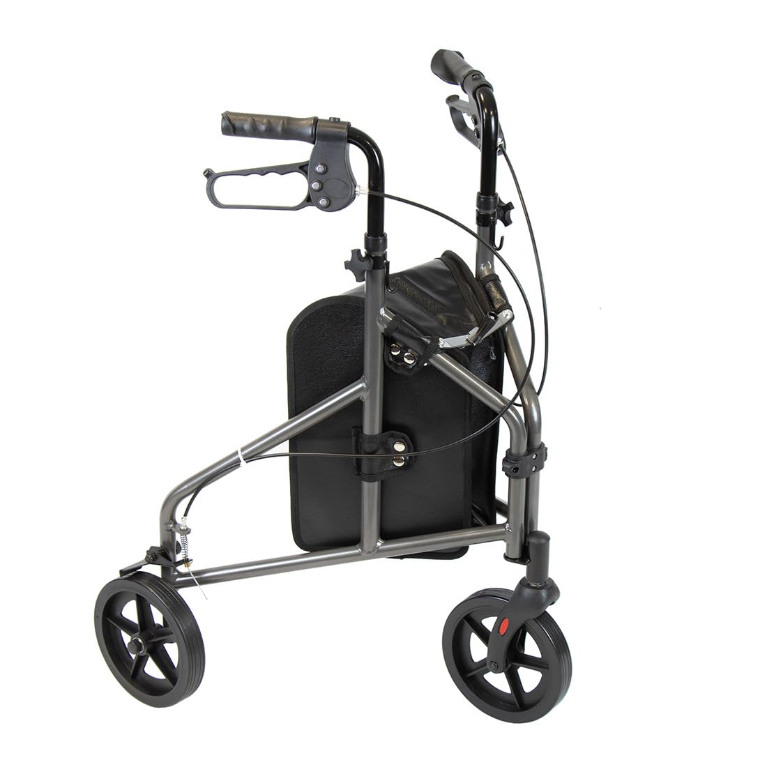 NRS Healthcare 3 Wheel Aluminium Ultra Lightweight 4.5kg (9.9lbs) Rollator Walking Aid with Bag & Lockable Brakes, Folding & Height Adjustable Walker, - Dark Silver - Damaged Box