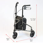 NRS Healthcare 3 Wheel Aluminium Ultra Lightweight 4.5kg (9.9lbs) Rollator Walking Aid with Bag & Lockable Brakes, Folding & Height Adjustable Walker, - Dark Silver - Damaged Box