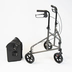 NRS Healthcare 3 Wheel Aluminium Ultra Lightweight 4.5kg (9.9lbs) Rollator Walking Aid with Bag & Lockable Brakes, Folding & Height Adjustable Walker, - Dark Silver - Damaged Box