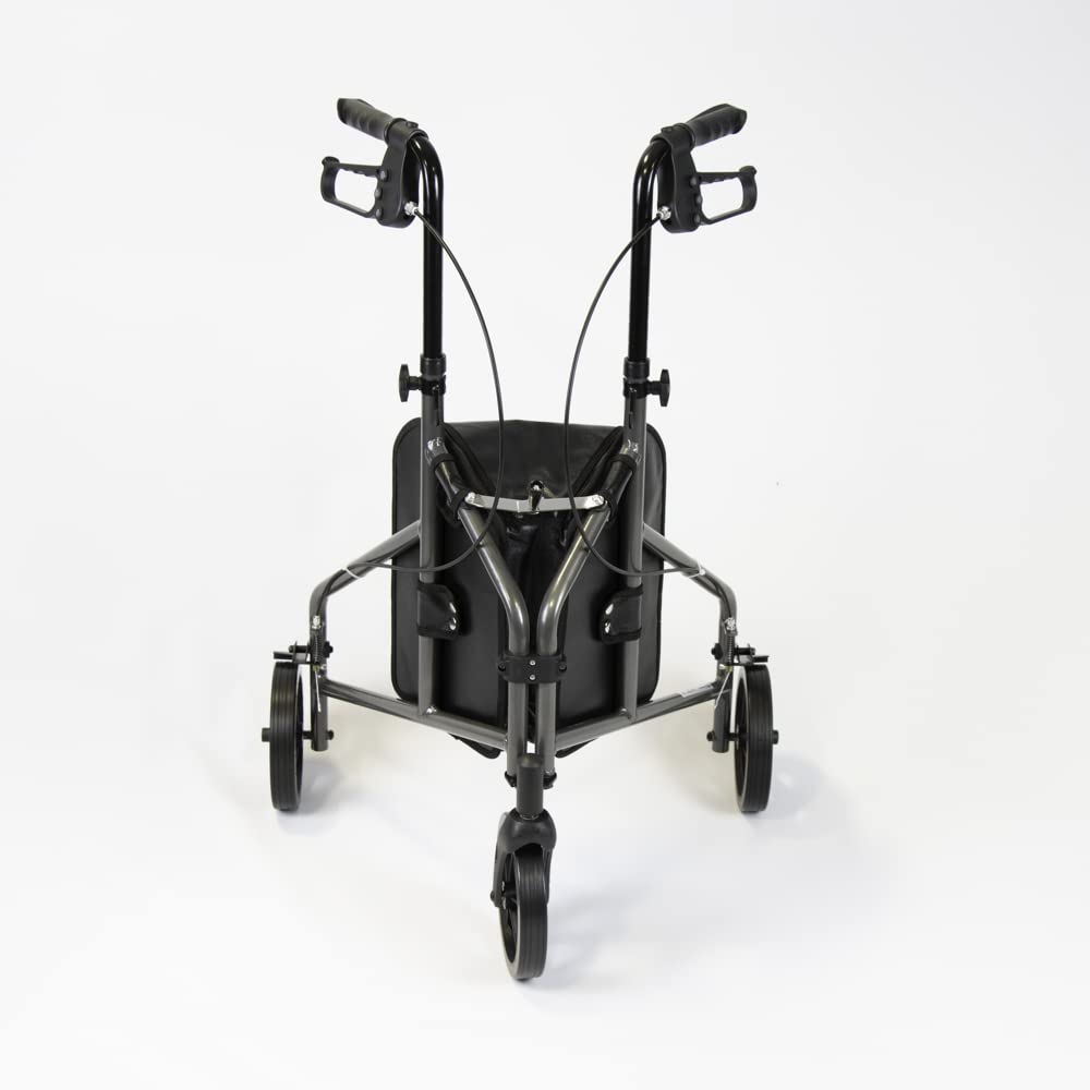 NRS Healthcare 3 Wheel Aluminium Ultra Lightweight 4.5kg (9.9lbs) Rollator Walking Aid with Bag & Lockable Brakes, Folding & Height Adjustable Walker, - Dark Silver - Damaged Box