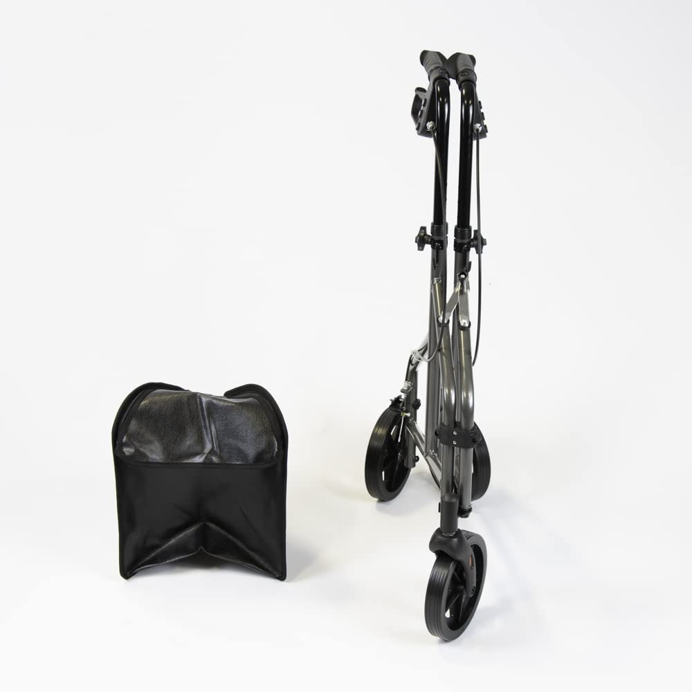 NRS Healthcare 3 Wheel Aluminium Ultra Lightweight 4.5kg (9.9lbs) Rollator Walking Aid with Bag & Lockable Brakes, Folding & Height Adjustable Walker, - Dark Silver - Damaged Box
