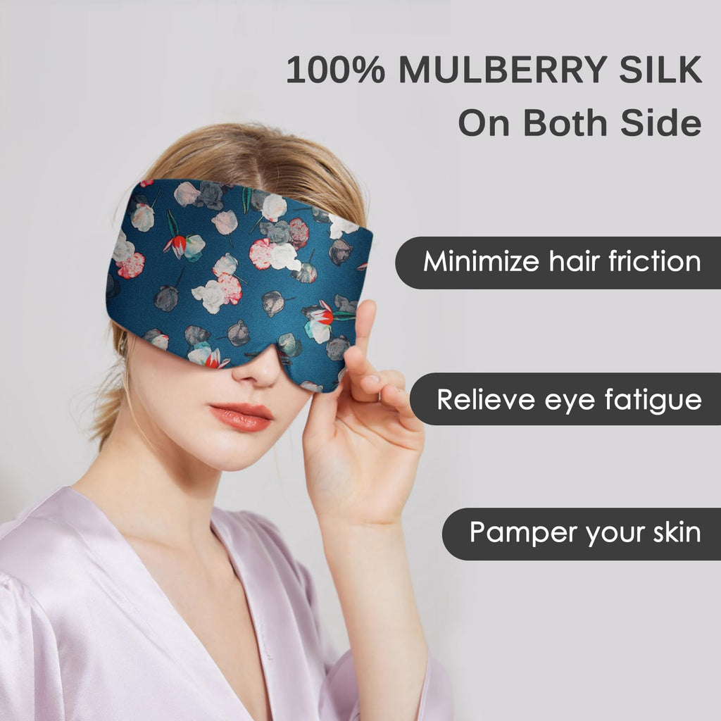 OLESILK Sleep Mask, 100% Natural Mulberry Silk Eye Mask for Women and Men with Adjustable Strap, Large in Size, Blindfold for All Night Sleep, RoyalBlue