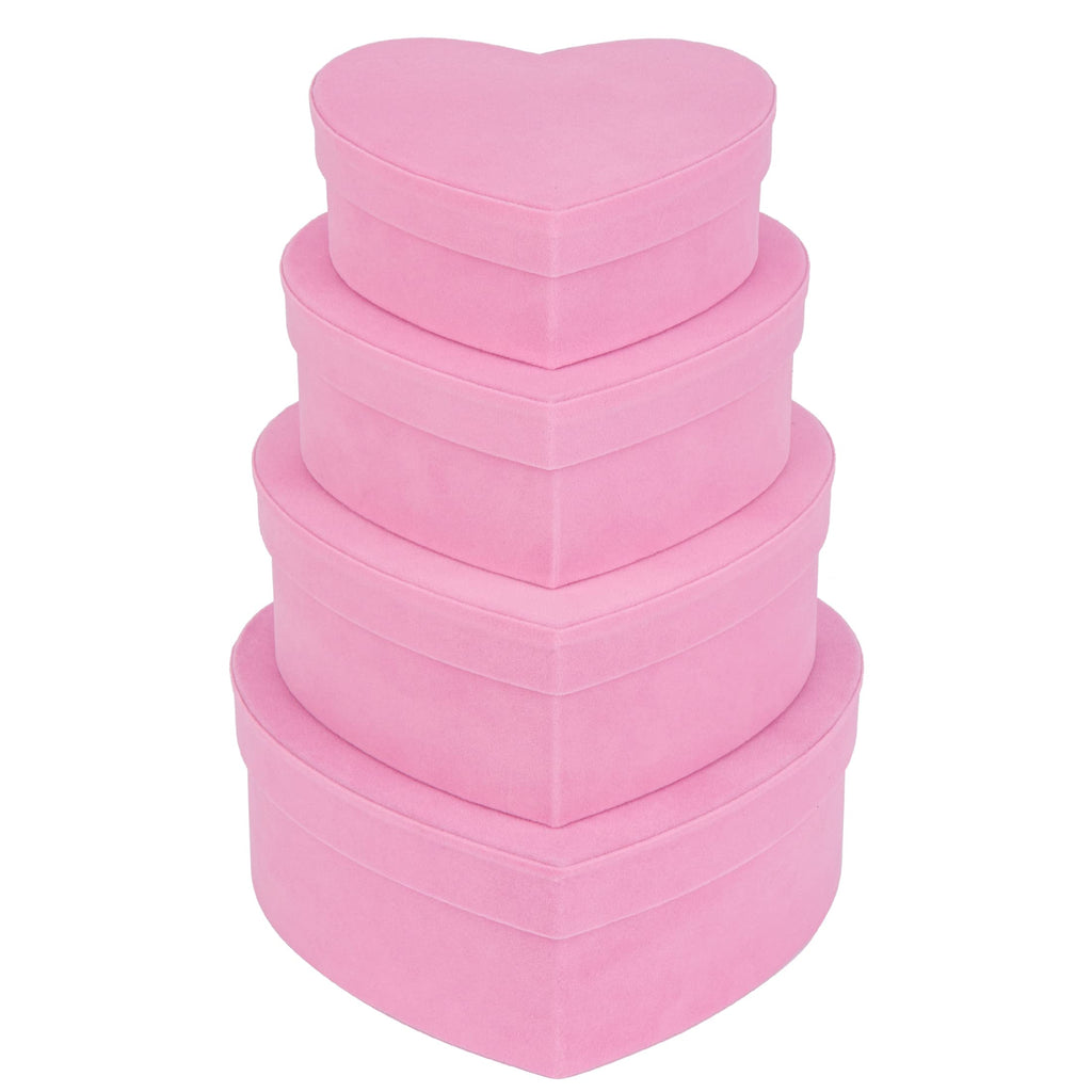 Oairse Velvet Heart Shaped Box Set of 4 Gift Box with Lids for Flower Arrangements Pink Heart Boxes Velvet Gift Boxes for Present, Valentine's Day, Wedding, Mother's Day, Thanksgiving, Christmas - Damaged Box