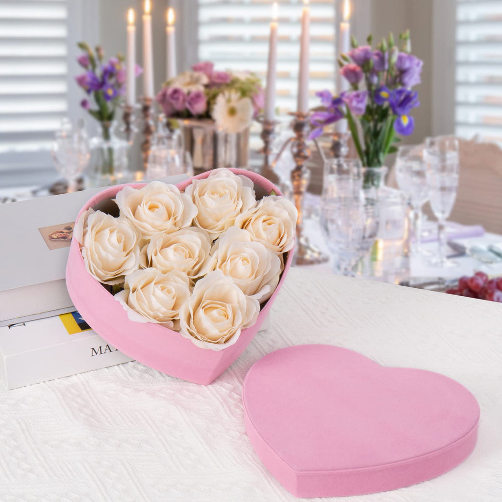 Oairse Velvet Heart Shaped Box Set of 4 Gift Box with Lids for Flower Arrangements Pink Heart Boxes Velvet Gift Boxes for Present, Valentine's Day, Wedding, Mother's Day, Thanksgiving, Christmas - Damaged Box