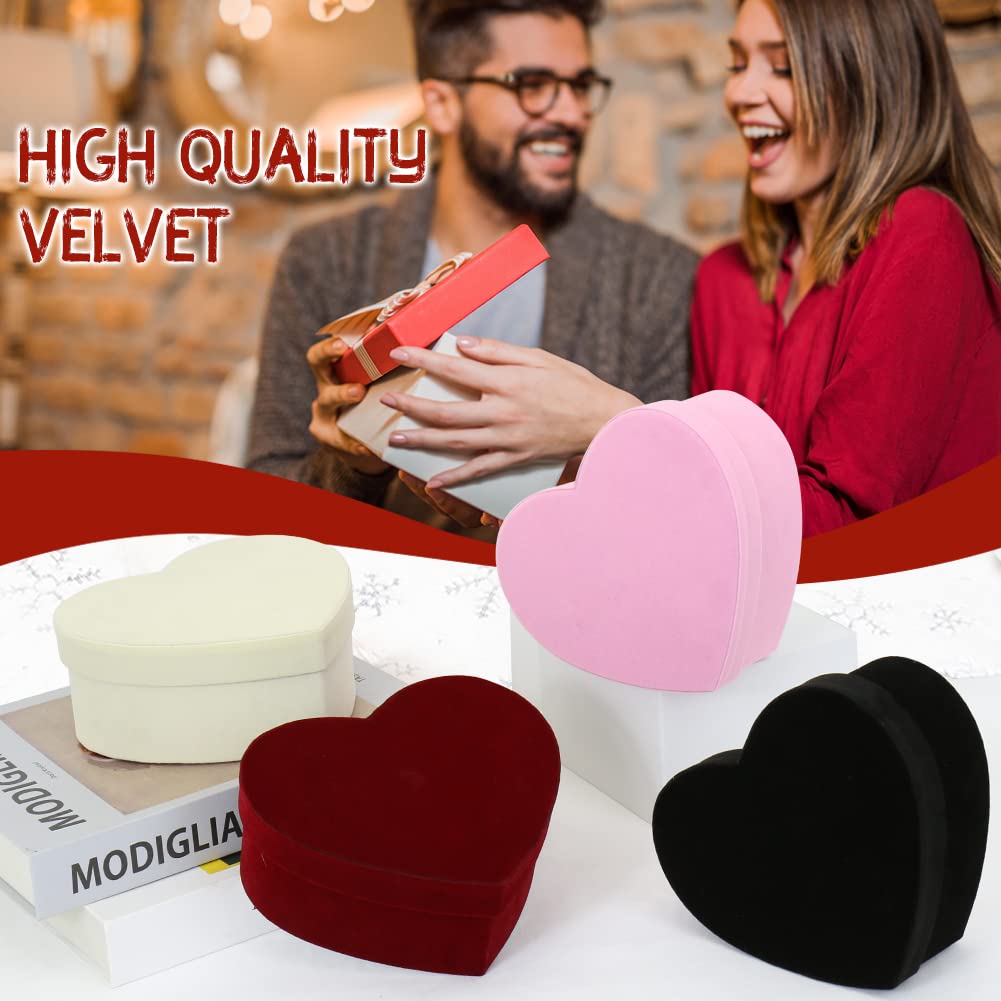 Oairse Velvet Heart Shaped Box Set of 4 Gift Box with Lids for Flower Arrangements Pink Heart Boxes Velvet Gift Boxes for Present, Valentine's Day, Wedding, Mother's Day, Thanksgiving, Christmas - Damaged Box
