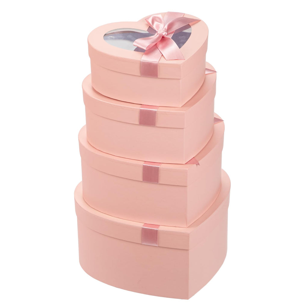 Oairse Velvet Heart Shaped Box Set of 4 Gift Box with Lids for Flower Arrangements Pink Heart Boxes Velvet Gift Boxes for Present, Valentine's Day, Wedding, Mother's Day, Thanksgiving, Christmas - Damaged Box