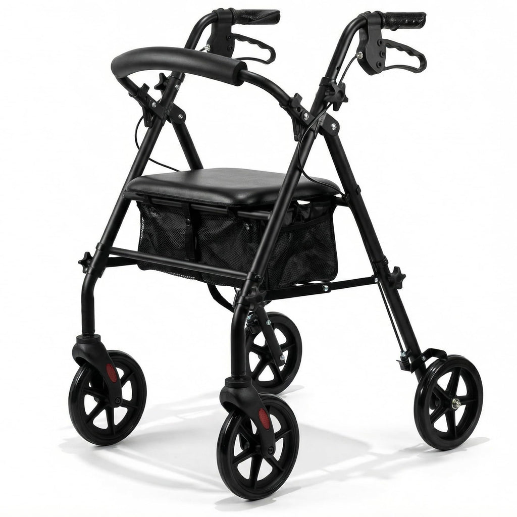 OR8 Wellness 4 Wheel Rollator | Foldable Mobility Walking Aid for Adults Seniors with Padded seat | Indoor Outdoor Rollator Lightweight Disability Walker with Storage Basket - Damaged Box