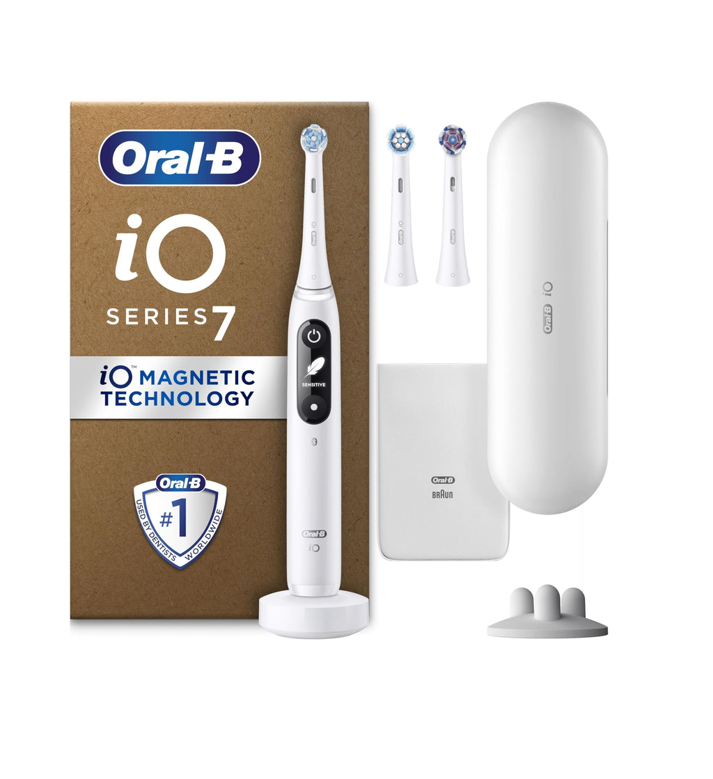 Oral-B iO7 Electric Toothbrushes For Adults, App Connected Handle, 3 Toothbrush Heads, Travel Case & Toothbrush Head Holder, 5 Modes with Teeth Whitening, Black