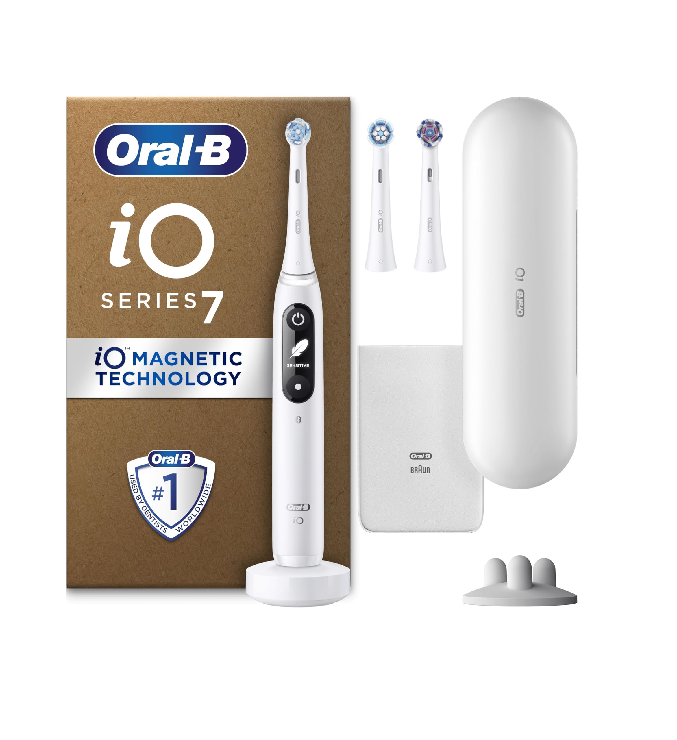 Oral-B iO7 Electric Toothbrushes For Adults, App Connected Handle, 3 Toothbrush Heads, Travel Case & Toothbrush Head Holder, 5 Modes with Teeth Whitening, Black
