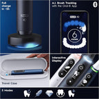 Oral-B iO7 Electric Toothbrushes For Adults, App Connected Handle, 3 Toothbrush Heads, Travel Case & Toothbrush Head Holder, 5 Modes with Teeth Whitening, Black