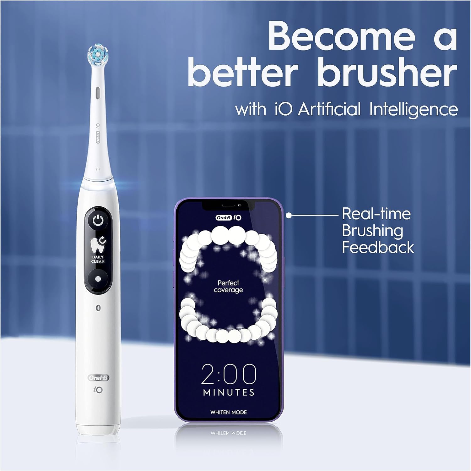 Oral-B iO7 Electric Toothbrushes For Adults, App Connected Handle, 3 Toothbrush Heads, Travel Case & Toothbrush Head Holder, 5 Modes with Teeth Whitening, Black
