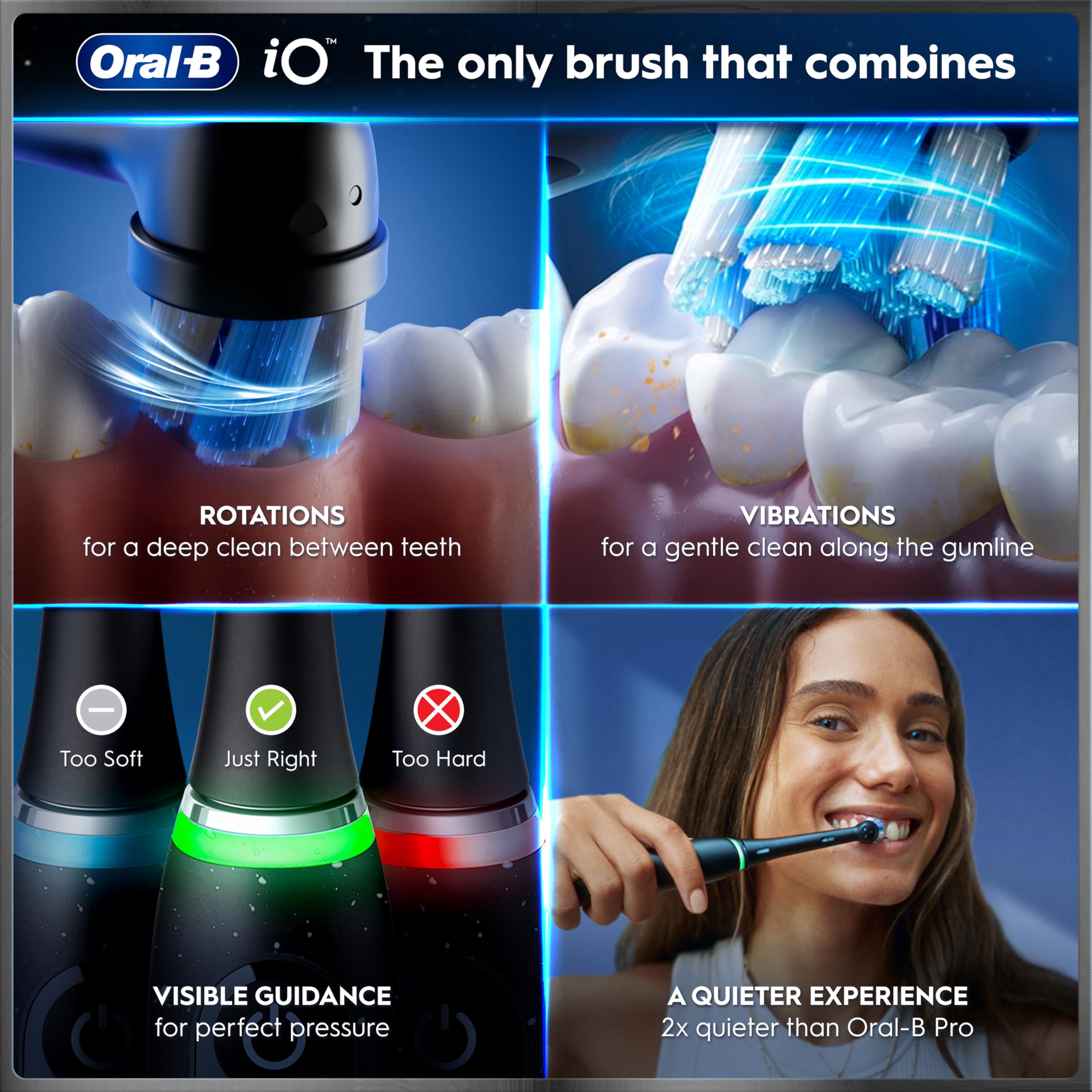 Oral-B iO10 Electric Toothbrush for Adults, 1 Handle, Cosmic Black - 3 Brush Heads, Charging Travel Case, Toothbrush Head Holder, 7 Modes, UK Two Pin Plug, Gifts for Women / Men - Very Good