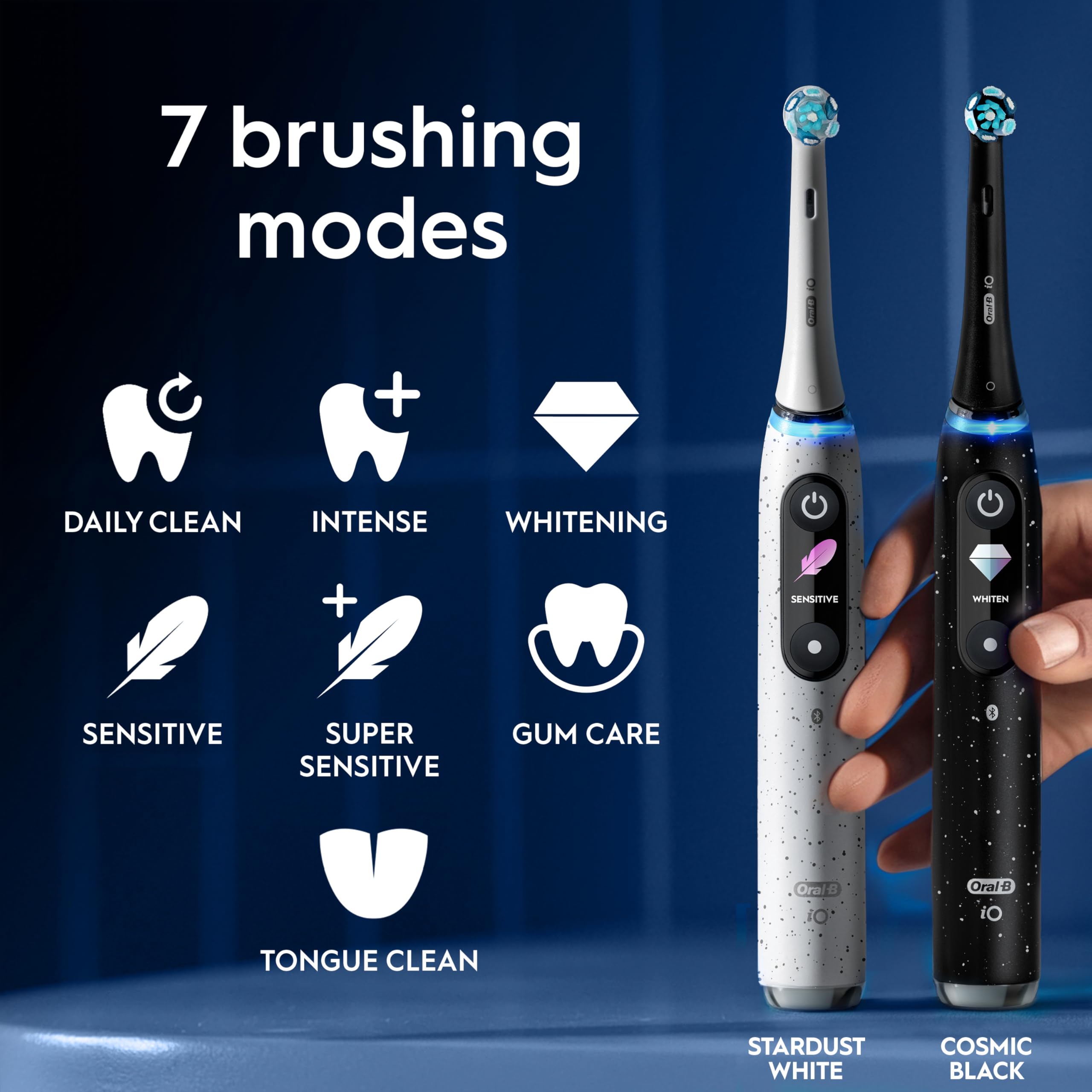 Oral-B iO10 Electric Toothbrush for Adults, 1 Handle, Cosmic Black - 3 Brush Heads, Charging Travel Case, Toothbrush Head Holder, 7 Modes, UK Two Pin Plug, Gifts for Women / Men - Very Good