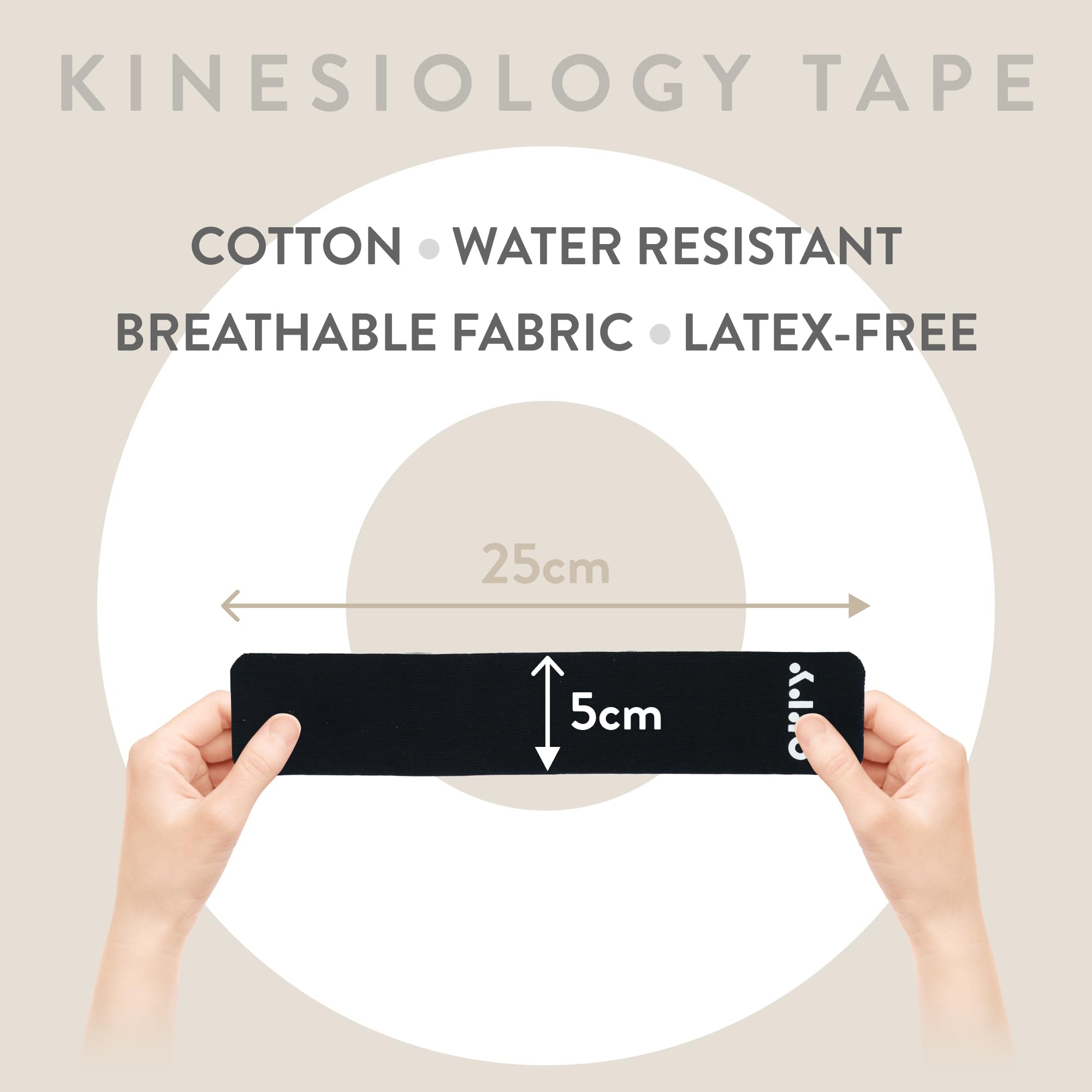 ORRY Kinesiology Tape - Joint Support & Muscle Pain Relief - Latex-Free, Water-Resistant, Elastic Cotton Pre-Cut Roll, 20 Strips (Black)