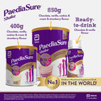 PaediaSure Shake Ready-To-Drink Bottles, 4 x 200ml, Chocolate Flavour, Supplement for Kids with 26 Vitamins and Minerals, Vitamin D, Iron and Protein, Supports Kids' Healthy Growth and Immunity - BBE 01/2027