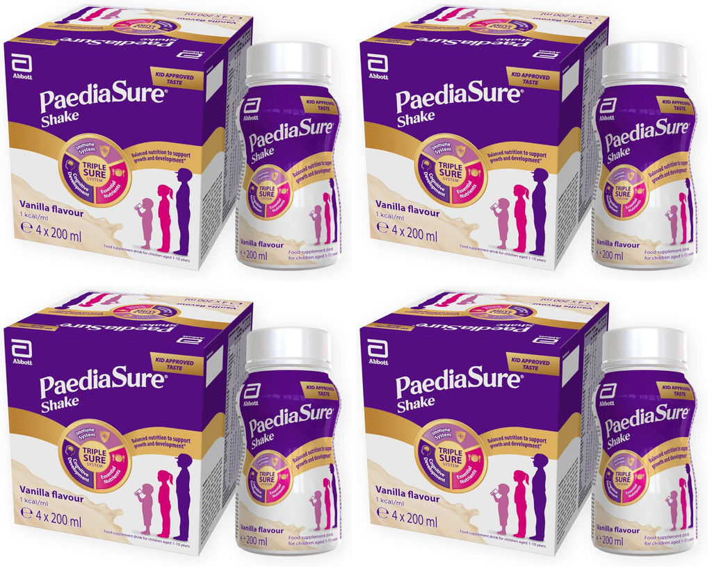 PaediaSure Shake Ready-To-Drink Bottles, 4 x 200ml, Chocolate Flavour, Supplement for Kids with 26 Vitamins and Minerals, Vitamin D, Iron and Protein, Supports Kids' Healthy Growth and Immunity - BBE 01/2027