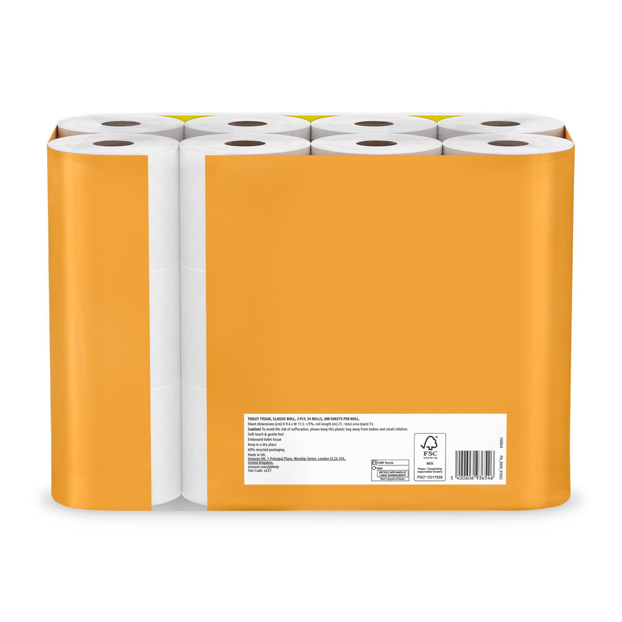 Our Essentials by Amazon Toilet Tissue Classic Roll, 2-ply, 24 Rolls (1 Pack of 24), 200 Sheets per Roll - Damaged Box