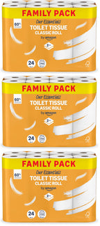 Our Essentials by Amazon Toilet Tissue Classic Roll, 2-ply, 24 Rolls (1 Pack of 24), 200 Sheets per Roll - Damaged Box