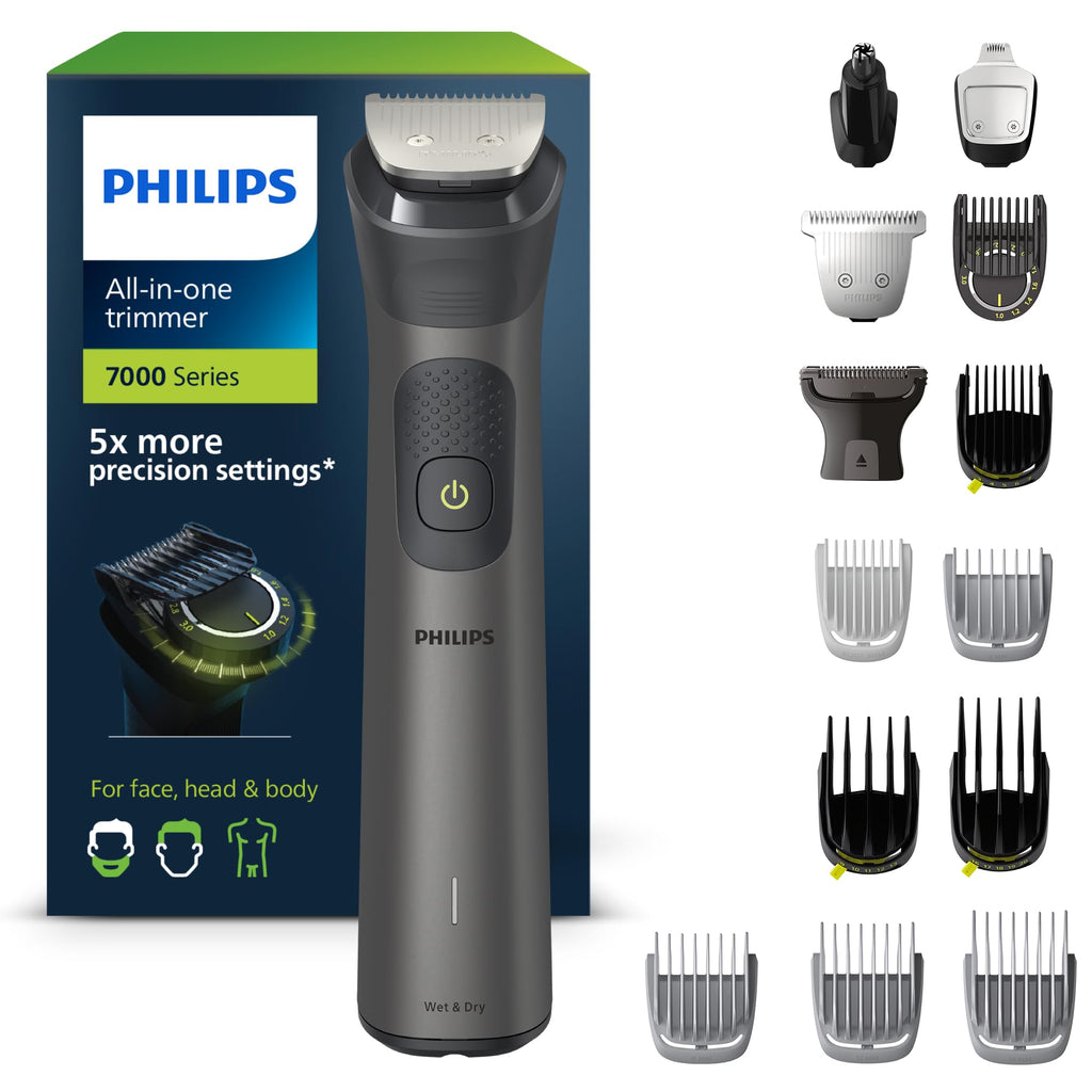 Philips Series 7000 All-in-one Trimmer, 15-in-1 Multigroom for face, Head and Body, One Tool - Ultimate Precision, 26 Length Settings (0.5-20 mm) (Model MG7950/15) - Damaged Box