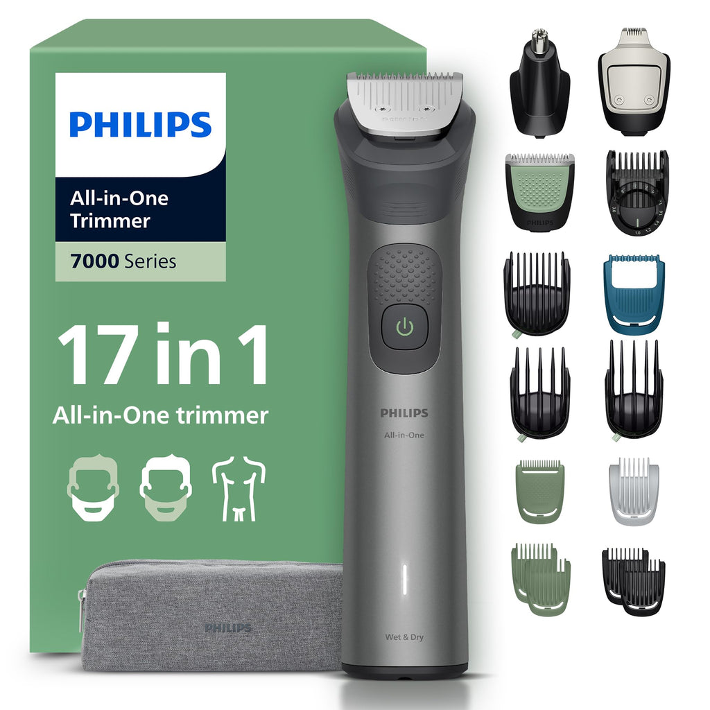 Philips Series 7000 All-in-one Trimmer, 15-in-1 Multigroom for face, Head and Body, One Tool - Ultimate Precision, 26 Length Settings (0.5-20 mm) (Model MG7950/15) - Damaged Box