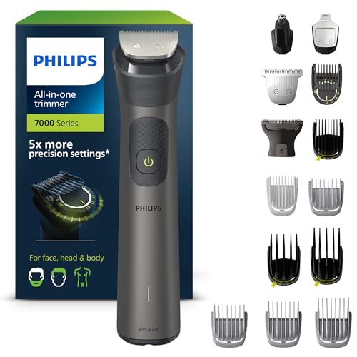 Philips Series 7000 All-in-one Trimmer, 15-in-1 Multigroom for face, Head and Body, One Tool - Ultimate Precision, 26 Length Settings (0.5-20 mm) (Model MG7950/15) - Damaged Box