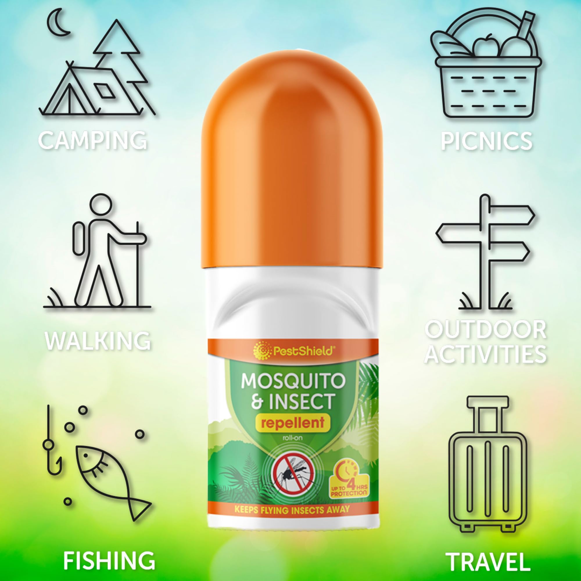 Pestshield Mosquito & Insect Repellent Roll On | Up to 4 Hours Protection from Flying Biting Insects, Bugs & Mosquitoes (75ml)