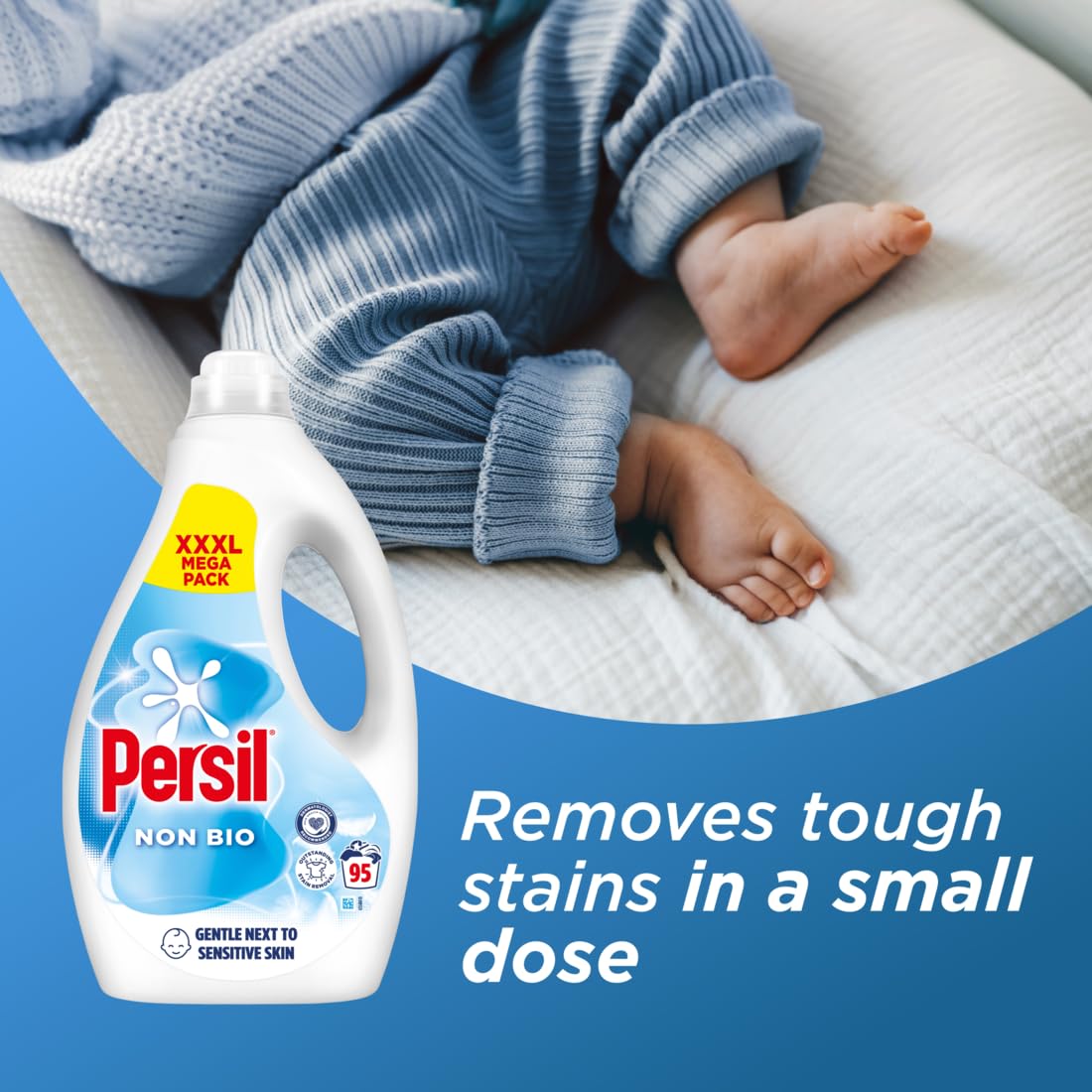 Persil Non Bio Laundry Washing Liquid Detergent outstanding stain removal in quick & cold washes tough on stains, gentle next to sensitive skin 95 washes (2.565 L)