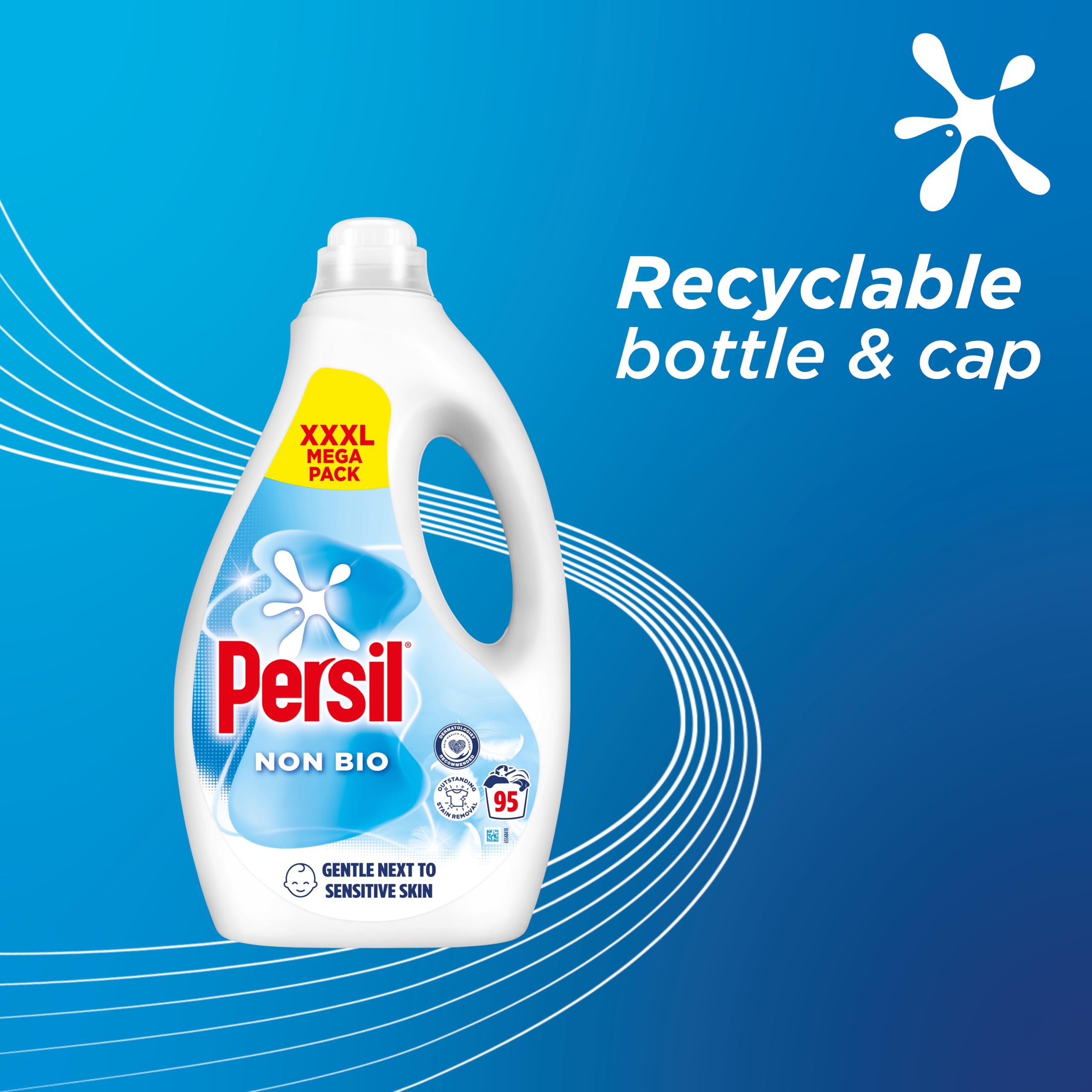 Persil Non Bio Laundry Washing Liquid Detergent outstanding stain removal in quick & cold washes tough on stains, gentle next to sensitive skin 95 washes (2.565 L)