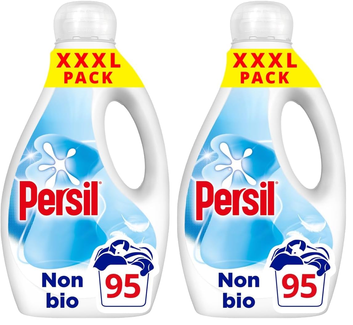 Persil Non Bio Laundry Washing Liquid Detergent outstanding stain removal in quick & cold washes tough on stains, gentle next to sensitive skin 95 washes (2.565 L)