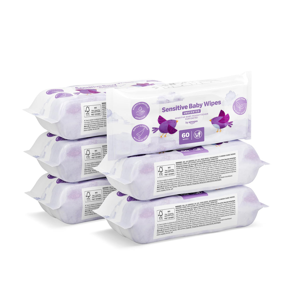 by Amazon Sensitive Baby Wipes,1080 Wipes, Unscented, 18 Pack of 60