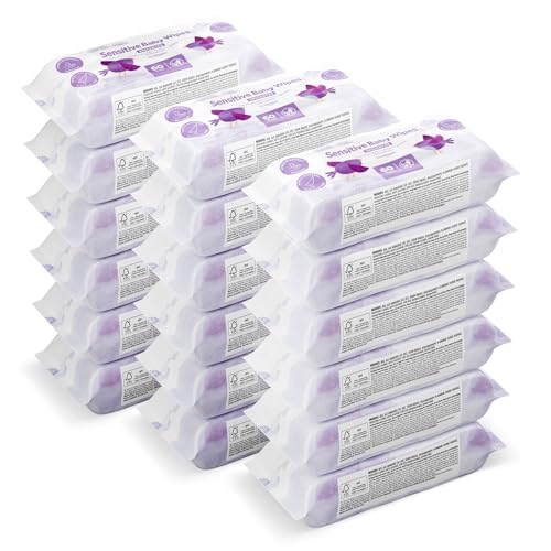 by Amazon Sensitive Baby Wipes,1080 Wipes, Unscented, 18 Pack of 60