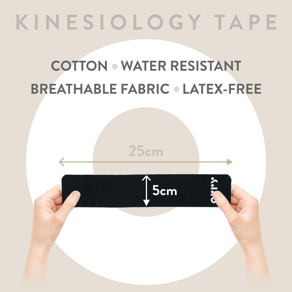 ORRY Kinesiology Tape - Joint Support & Muscle Pain - Latex-Free, Water-Resistant, Elastic Cotton - Uncut Roll (Black)