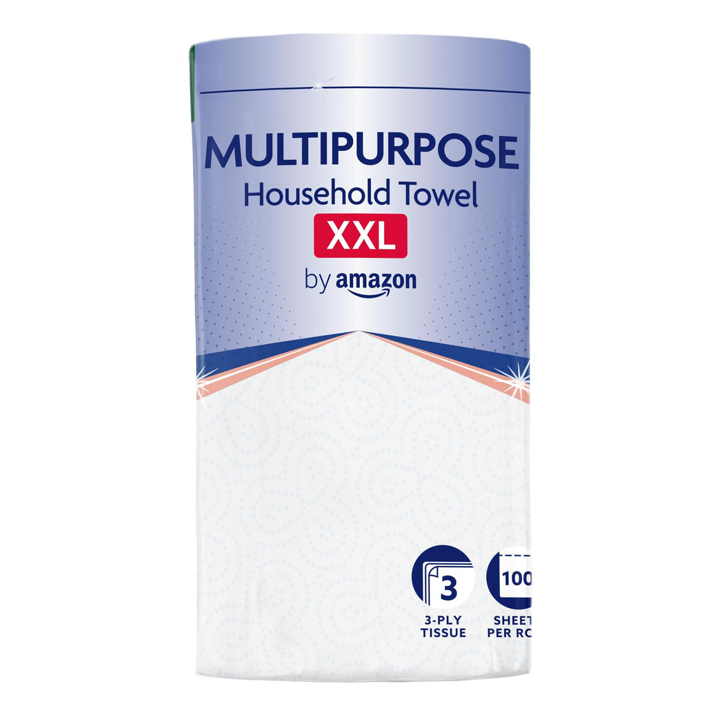 by Amazon Multipurpose Kitchen Roll, 3-Ply, XXL Household Towel, 12 Rolls (Pack of 1), 100 Sheets per Roll, FSC Certified - Damaged Box