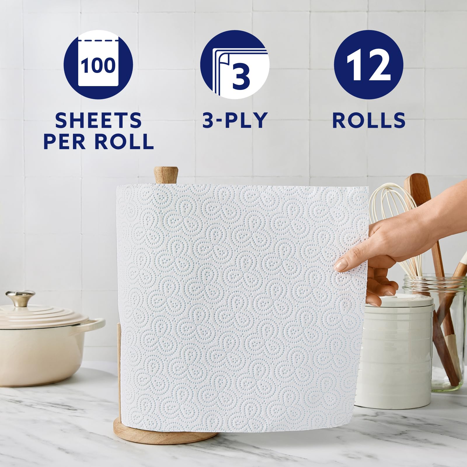 by Amazon Multipurpose Kitchen Roll, 3-Ply, XXL Household Towel, 12 Rolls (Pack of 1), 100 Sheets per Roll, FSC Certified - Damaged Box