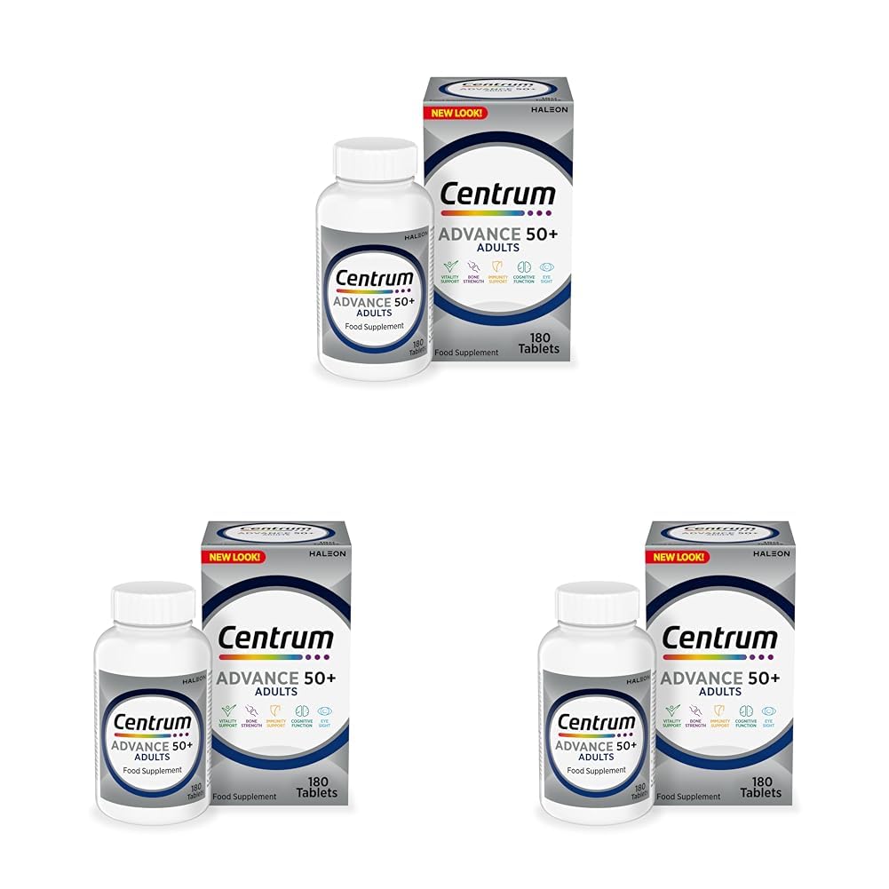 Centrum Advance 50+ Tablets Multivitamin & Mineral Supplements, with 24 essential nutrients, including vitamin D, C, Zinc, 180 ct (Packaging May Vary) - Damaged Box