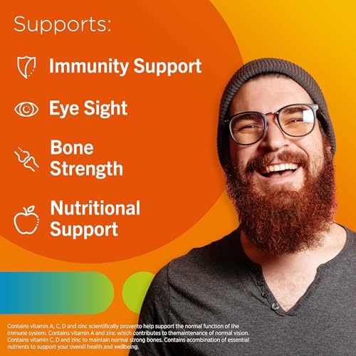 Centrum MultiGummies Immunity Support, Gummy Multivitamins for Adults, Orange Natural Fruit Flavouring, Includes Essential Nutrients Including Vitamins D, A, C & zinc, 60 ct