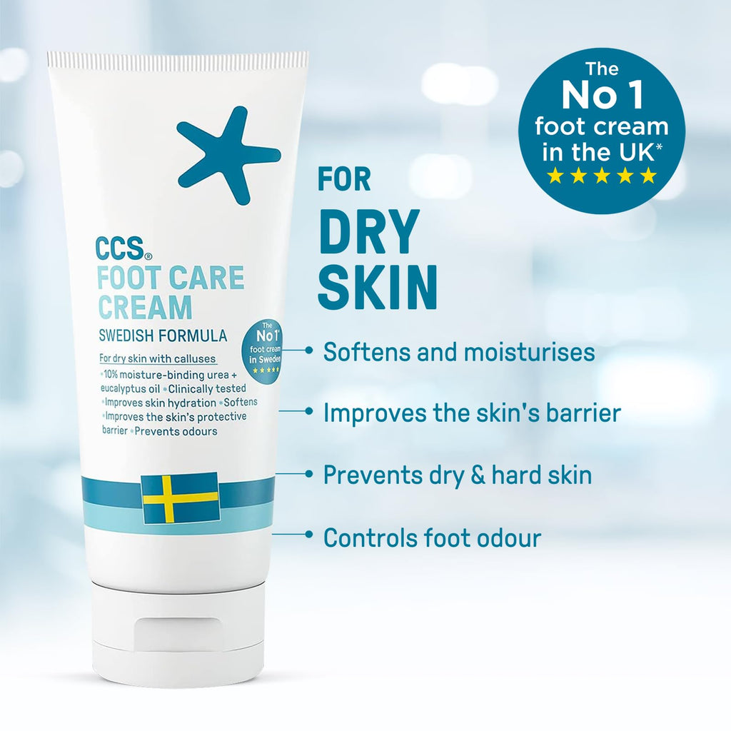 CCS Professional Foot Care Cream 175 ml - Moisturise and Protect Dry and Callused Feet, Contains 10% Urea and Eucalyptus Oil, Clinically Tested, Suitable for Diabetics - Damaged Box