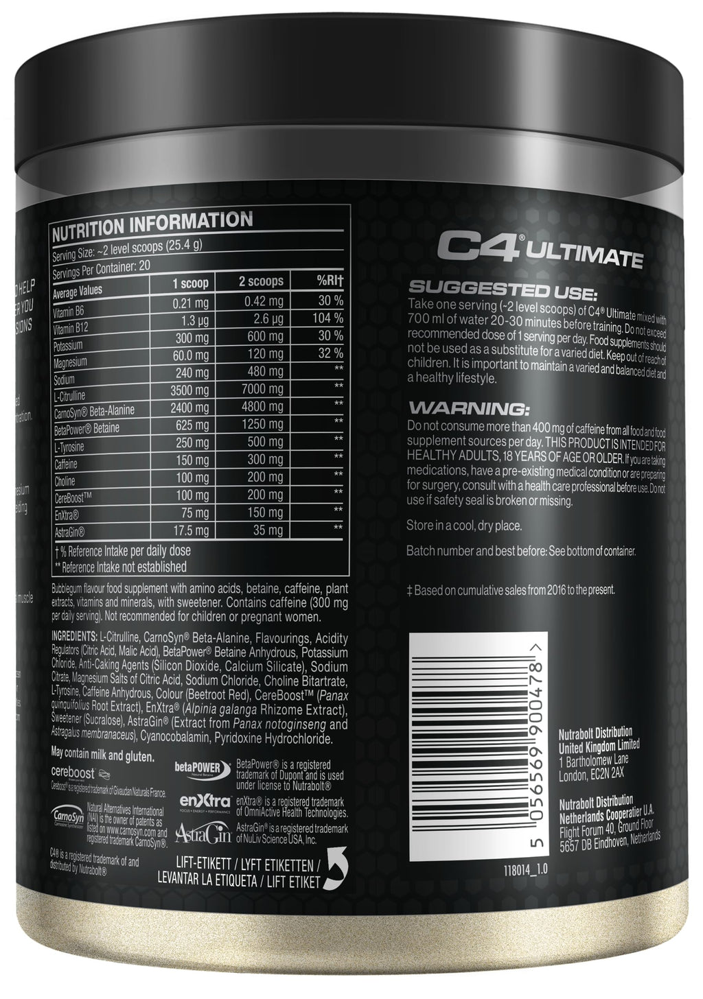 C4 Ultimate Pre Workout Powder Bubblegum 20 Servings, 40 if Single Scooped | Zero Sugar Pre Workout with Caffeine 300mg, L Citrulline 7000mg, Beta Alanine 4800mg, Vitamins and Electrolytes - BBE 06/2026