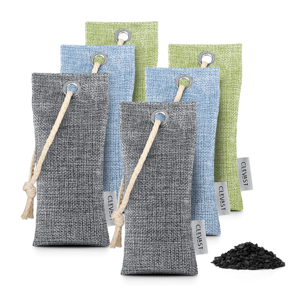 CLEVAST Bamboo Charcoal Air Purifying Bags (6x75g), Removes Odors and Moisture, Nature Fresh Air Purifier Bags, Deodorizer Eliminator, Purifier for Closet, Shoe, Large Room, Car Air freshener
